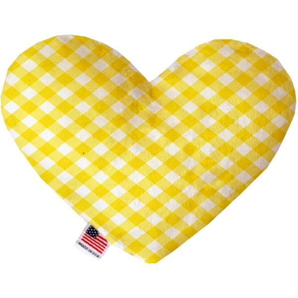 Mirage Pet Products Yellow Plaid 8 in. Stuffing Free Heart Dog Toy 1152-SFTYHT8
